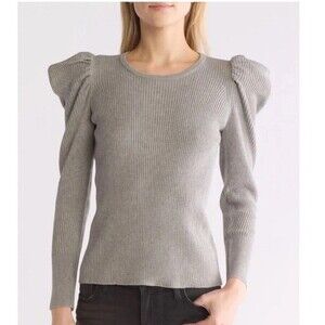 NWT Joe’s Jean Women’s Puff Shoulder Ribbed Sweater Heather Gray Size L